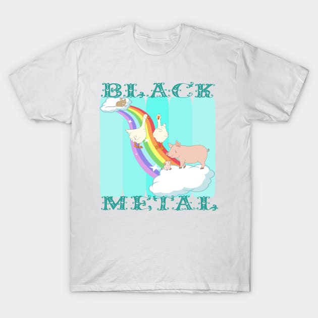 Farmyard Rainbow Black Metal T-Shirt by BEAUTIFUL WORDSMITH